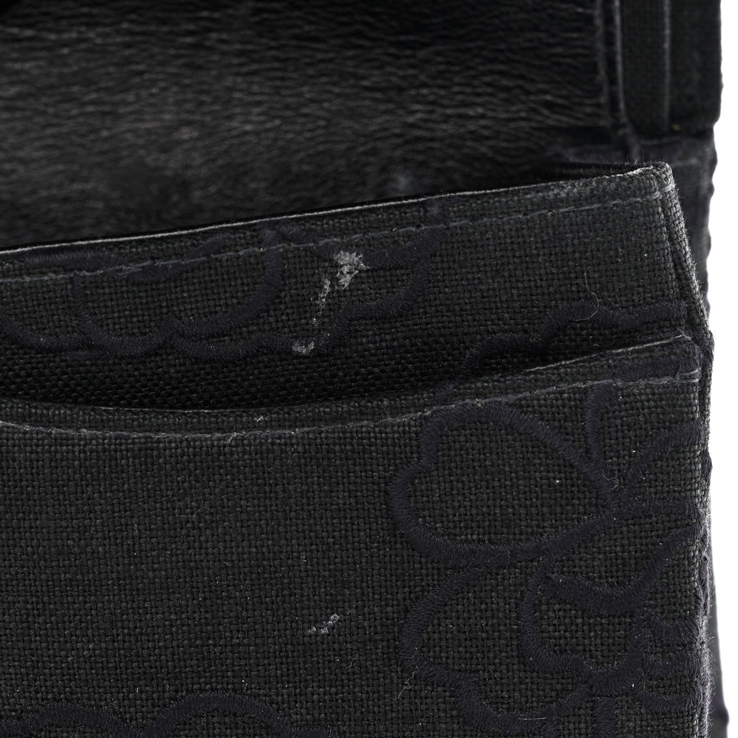 Canvas Camellia Embroidered Small Double Flap Black