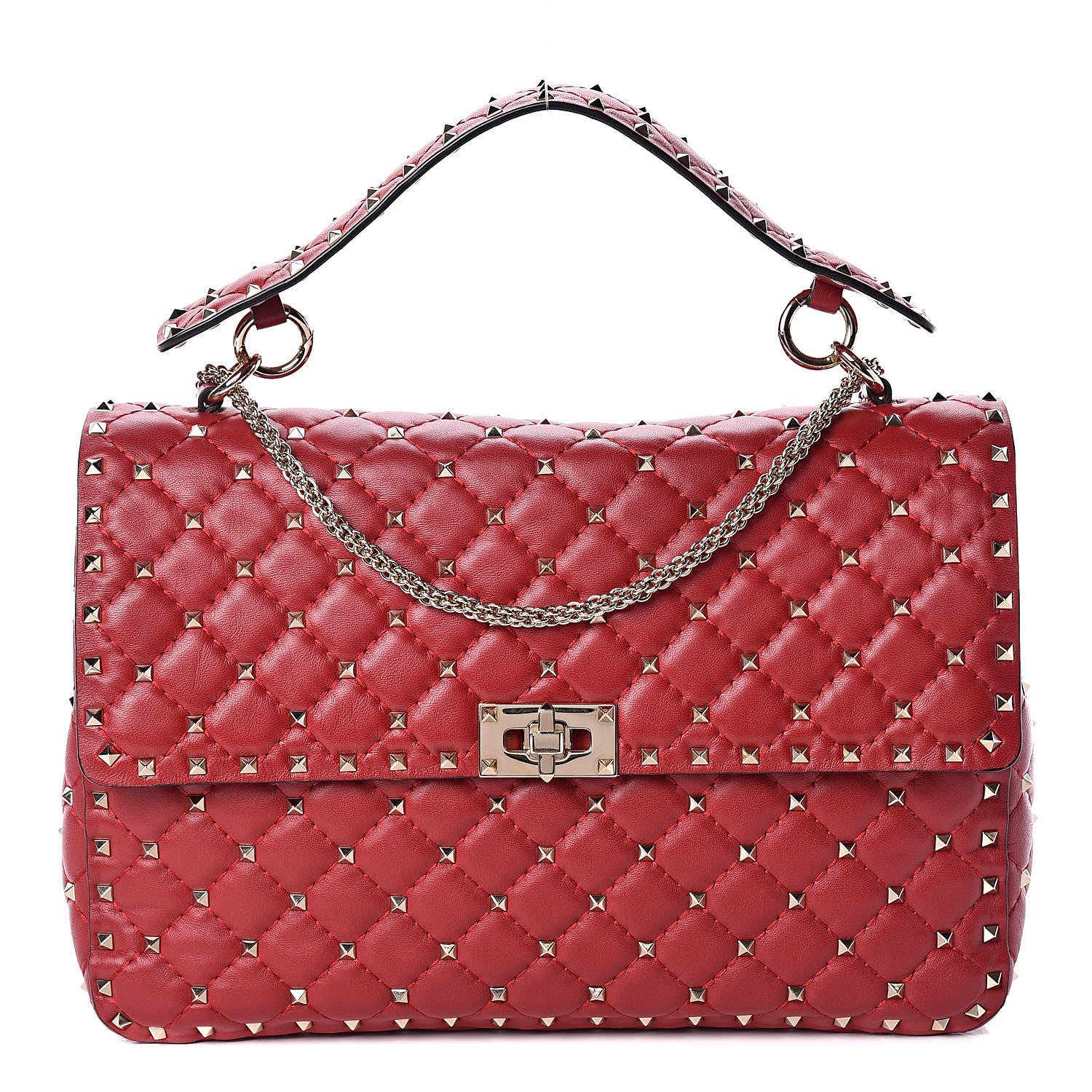 Valentino Garavani Lambskin Large Rockstud Spike Shoulder Bag Red 1 of 11