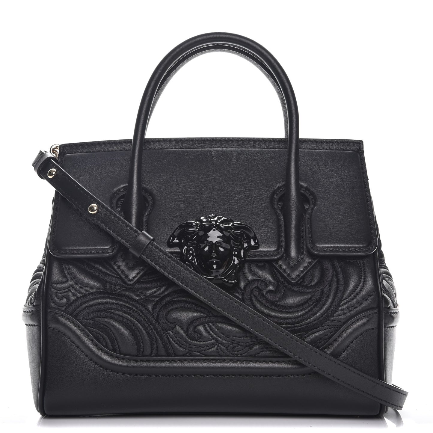 Calfskin Embroidered Medium Baroque Palazzo Empire Bag Black