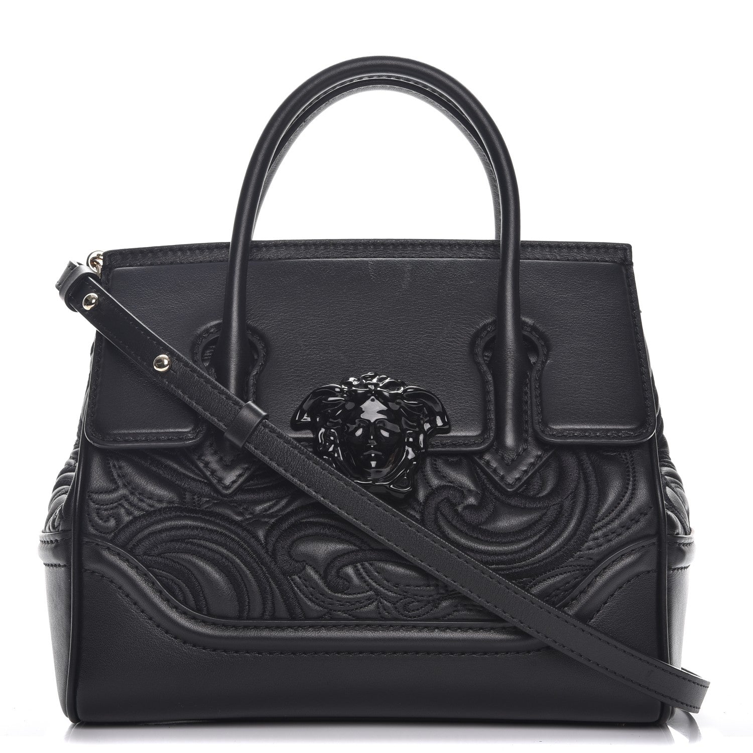 Versace Calfskin Embroidered Medium Baroque Palazzo Empire Bag Black 1 of 9