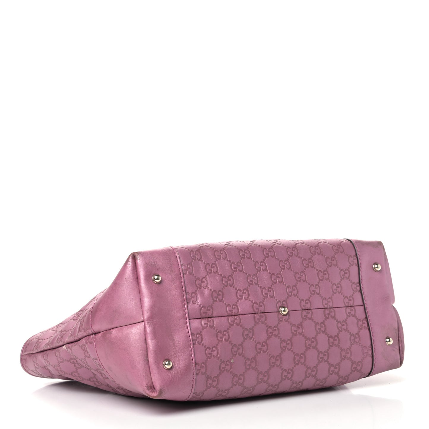 Metallic Soft Guccissima Large Heart Bit Charm Top Handle Tote Fresia Rose