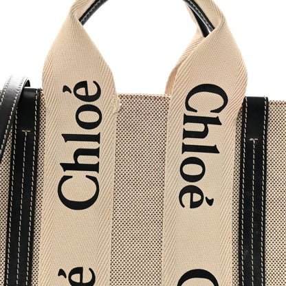 Chloe Cotton Calfskin Small Woody Ribbon Tote With Strap White Navy 8 of 12