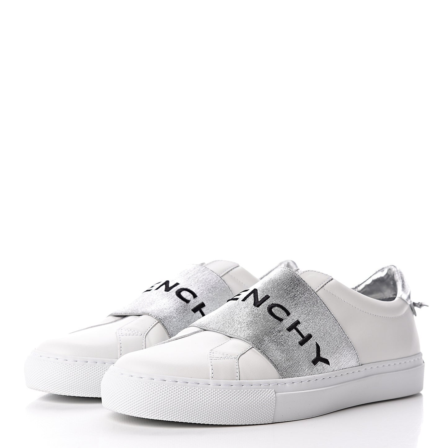 Calfskin Band Logo Womens Urban Street Sneakers 38 Argent