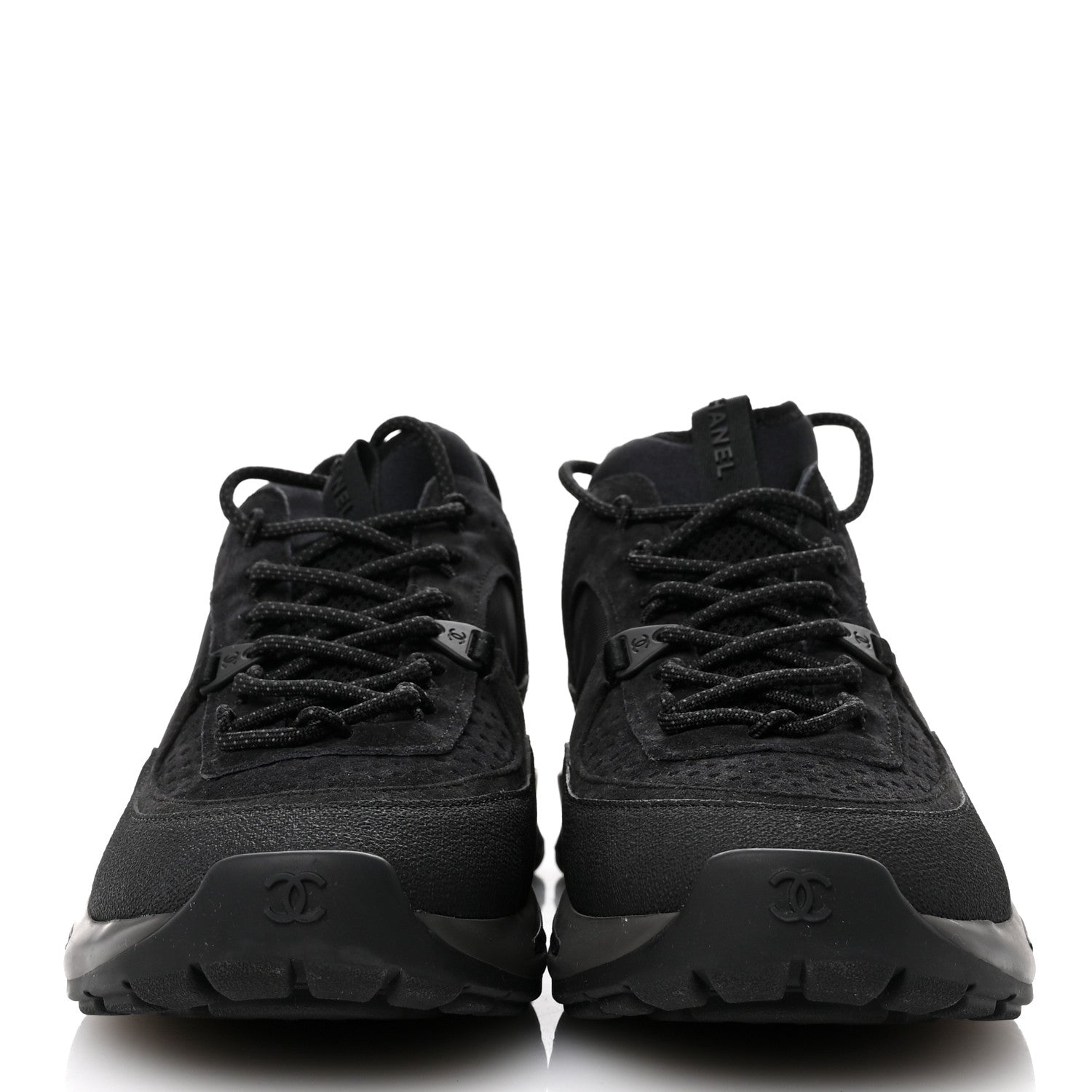 Chanel Suede Calfskin Mens CC Sneakers 42 Black 3 of 9