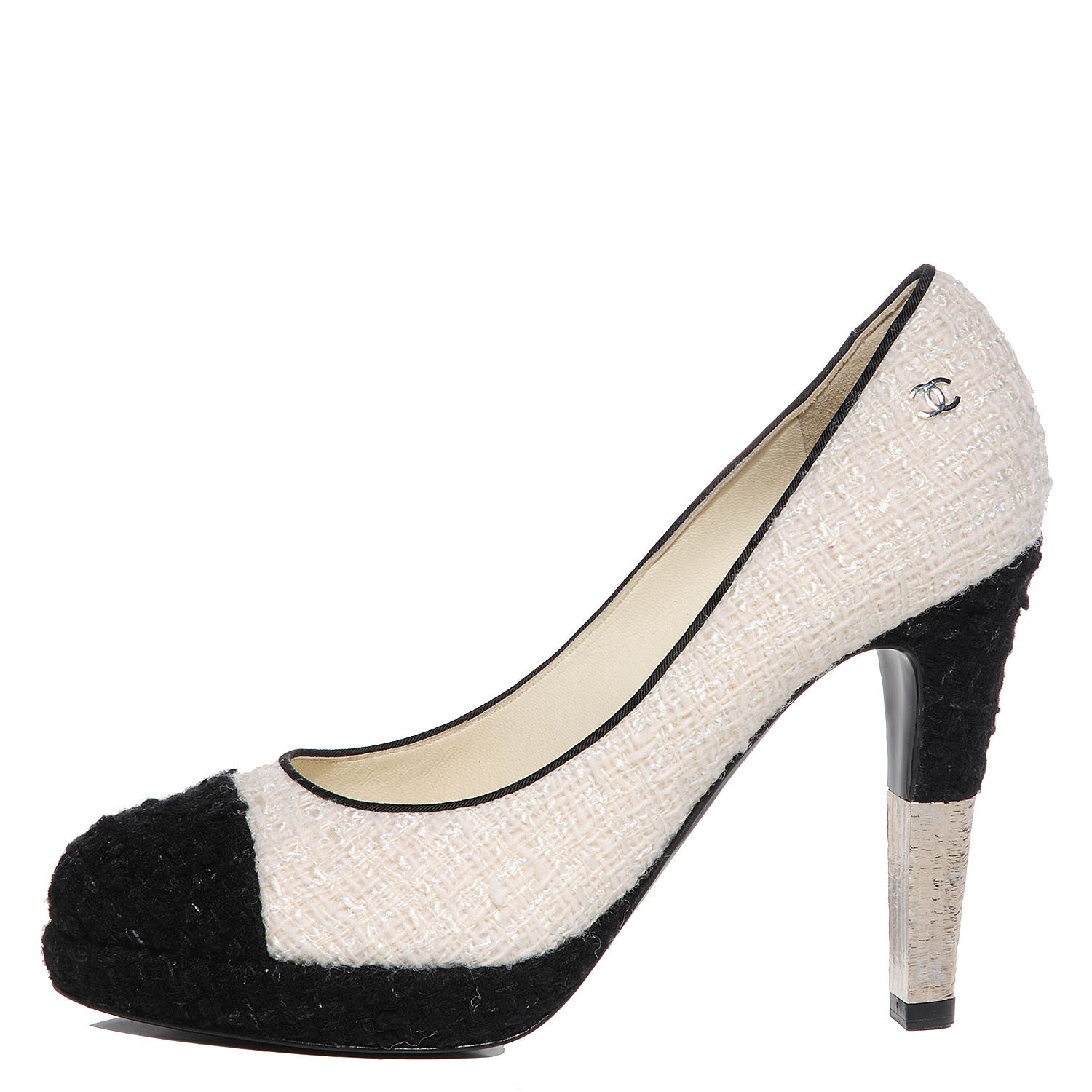 Chanel Tweed CC Pumps Black White 38 1 of 8