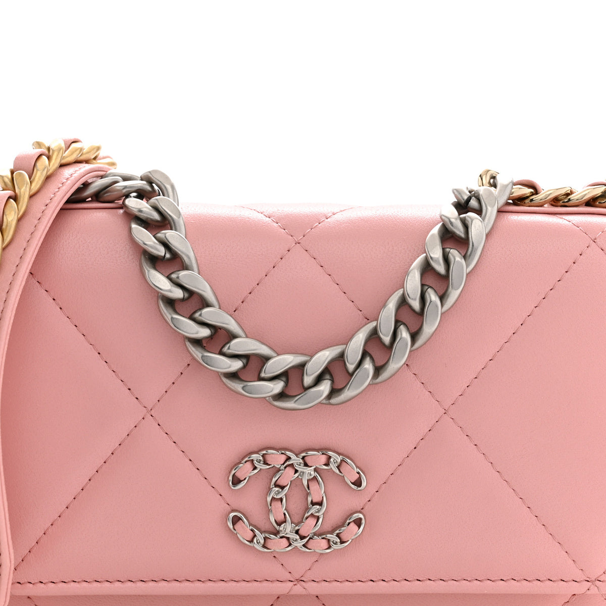 Lambskin Quilted Chanel 19 Wallet On Chain WOC Pink