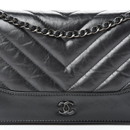 Chanel Aged Calfskin Chevron Quilted Gabrielle Wallet On Chain WOC Black 8 of 16