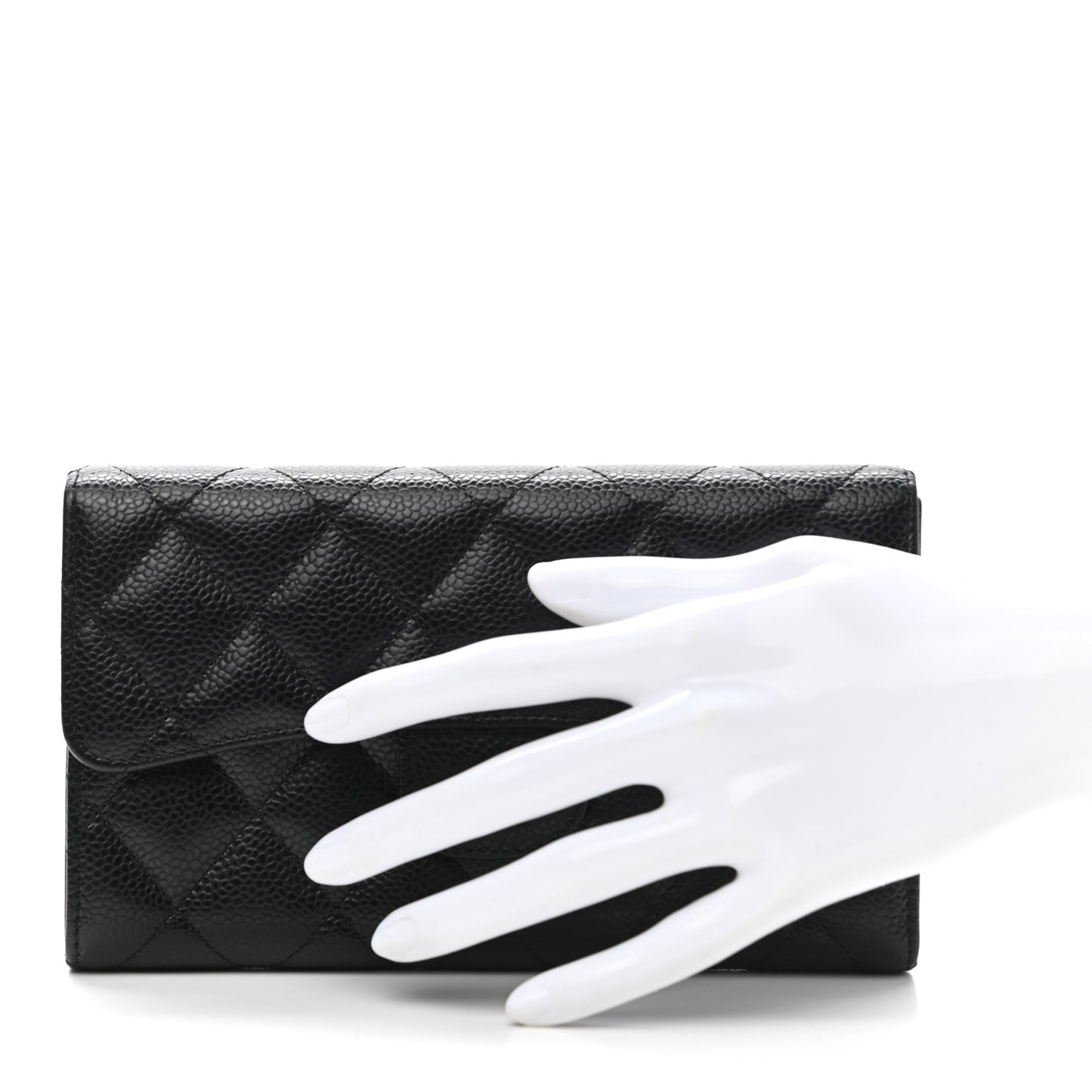 Caviar Quilted Long Flap Wallet Black