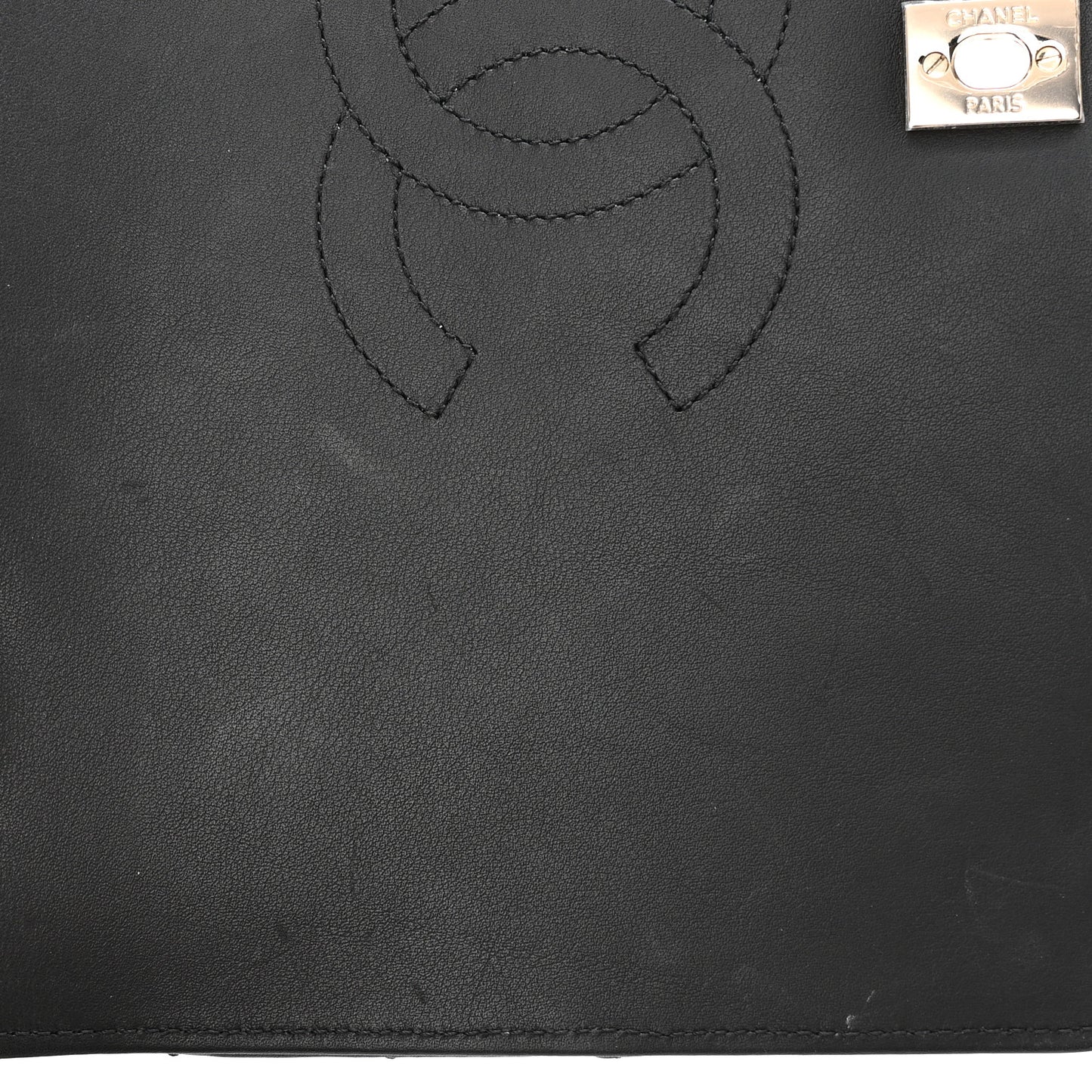 Calfskin Chevron Quilted Large Statement Flap Black
