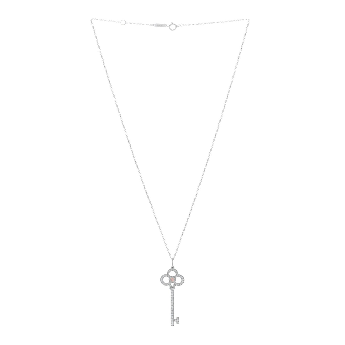 Platinum 18K Rose Gold Pink Diamond Crown Key Pendant Necklace