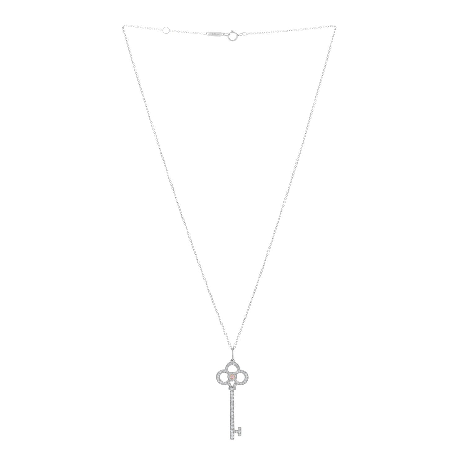 Tiffany Platinum 18K Rose Gold Pink Diamond Crown Key Pendant Necklace 2 of 5