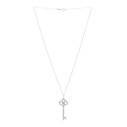 Tiffany Platinum 18K Rose Gold Pink Diamond Crown Key Pendant Necklace 2 of 5