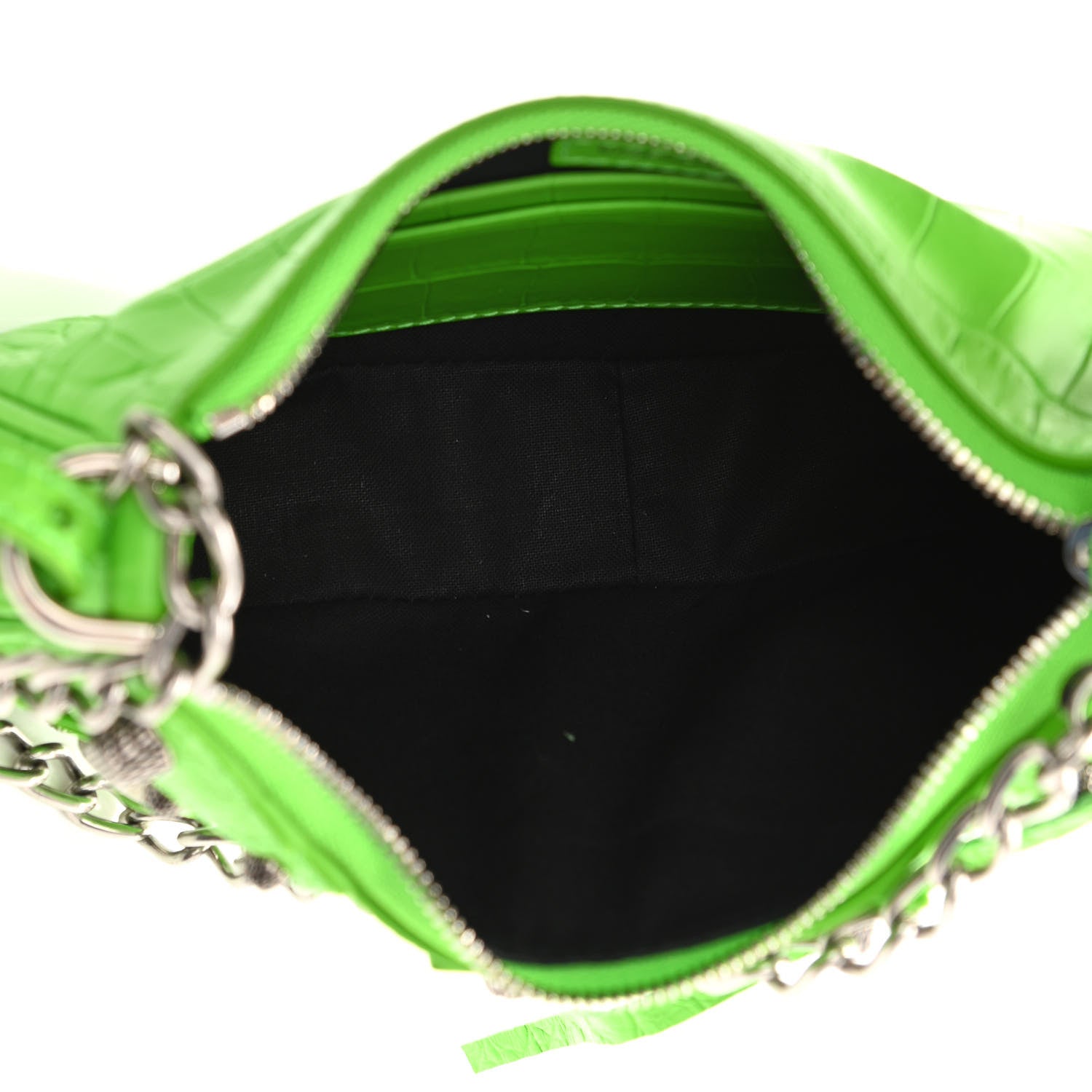 Balenciaga Extra Supple Calfskin Crocodile Embossed Le Cagole Mini Purse With Chain Acid Green 5 of 10