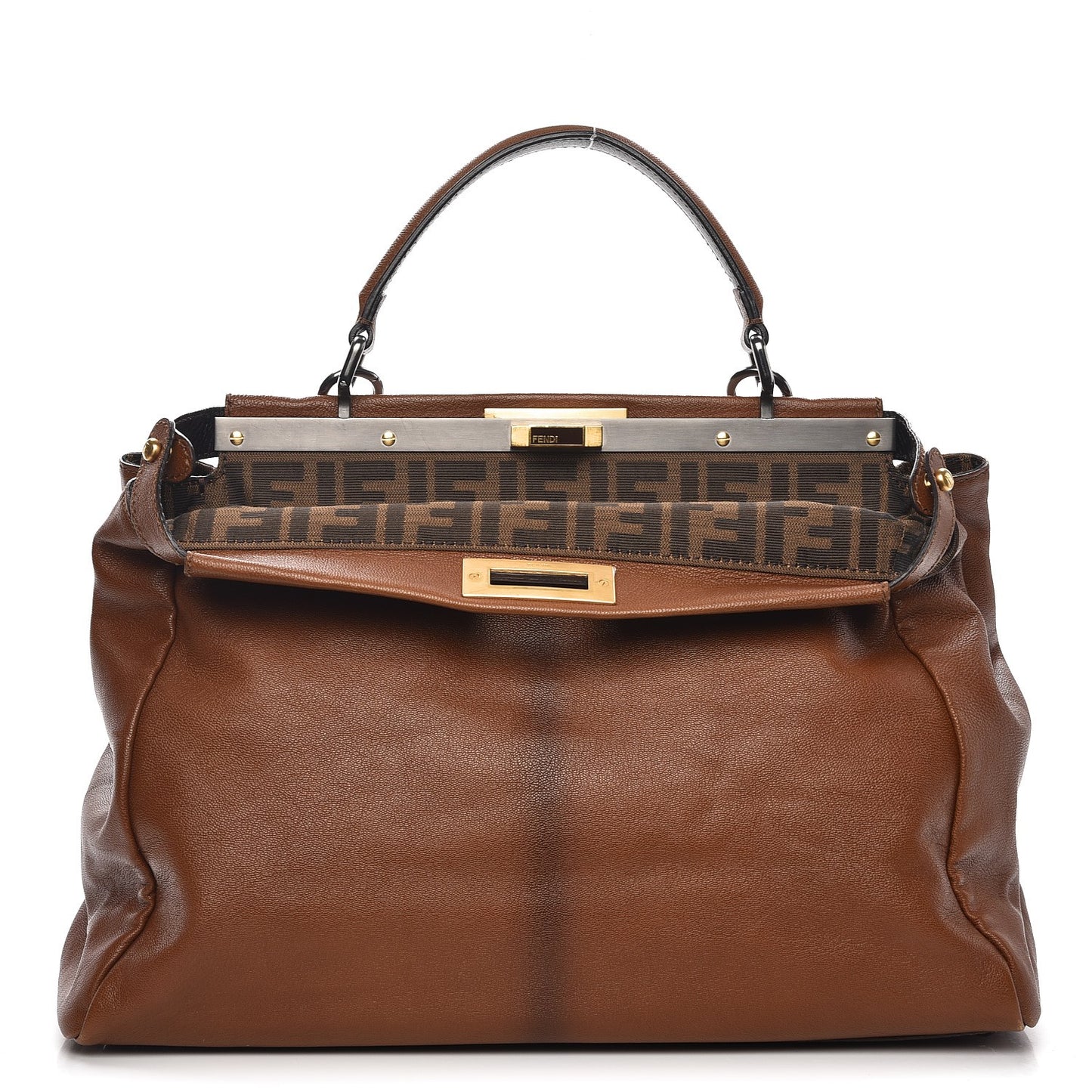 Goatskin Zucca Large Peekaboo Iconic Satchel Cuoio Tobacco Moro