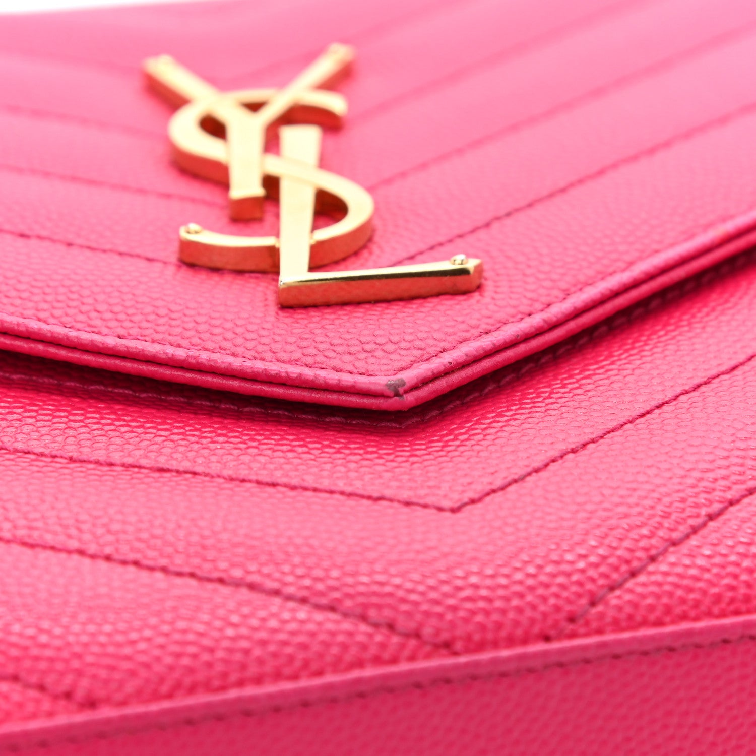 Saint Laurent Grain De Poudre Matelasse Chevron Monogram Chain Wallet Lipstick Fuchsia 9 of 9
