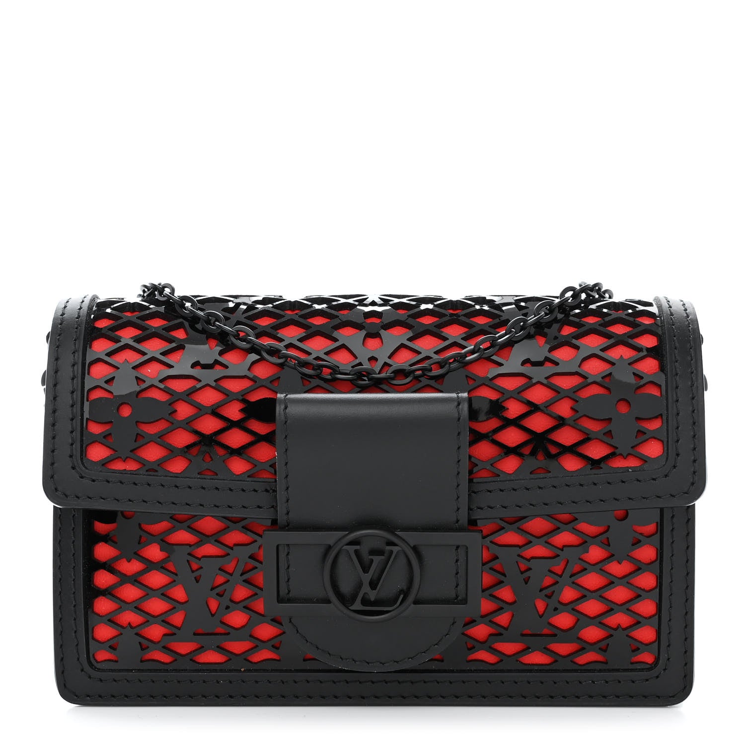 Louis Vuitton Patent Calfskin Laced Monogram Dauphine Chain Wallet Black 1 of 9