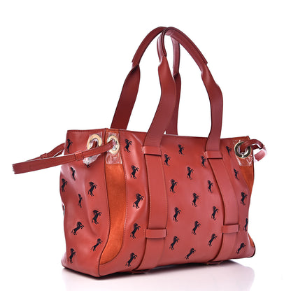 Chloe Smooth Calfskin Little Horses Embroidered Tao Zipped Tote Earthy Red 3 of 10