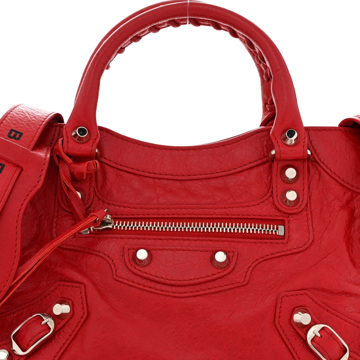 Balenciaga Agneau Classic Silver Hardware Mini City Logo Strap Red Black 9 of 14