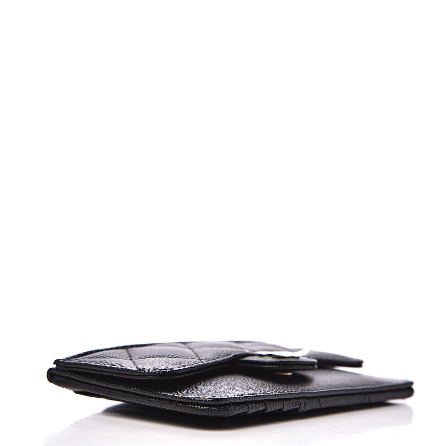 Caviar Quilted Flap Zip Card Holder Black