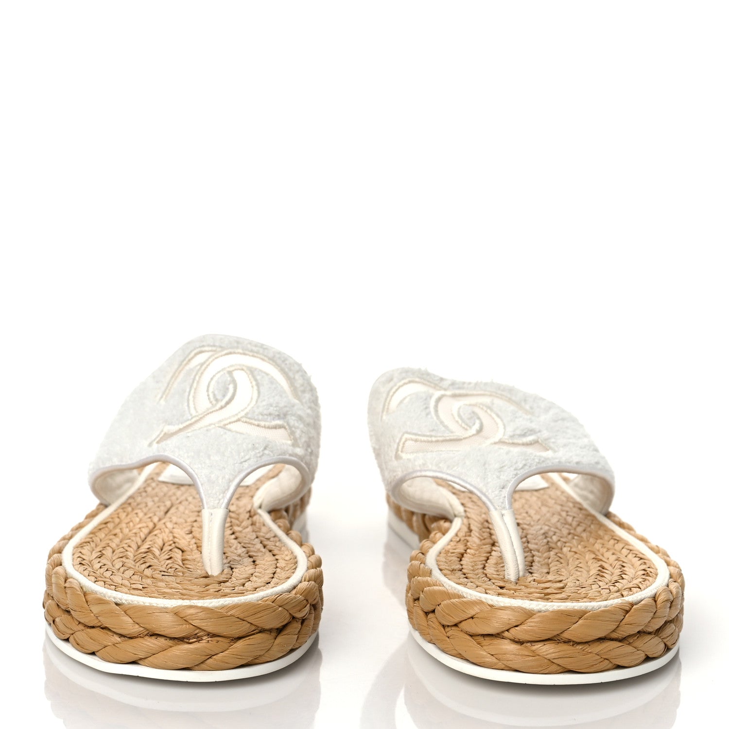 Chanel Terry Cloth Raffia CC Logo Thong Sandals 40.5 White 2 of 8