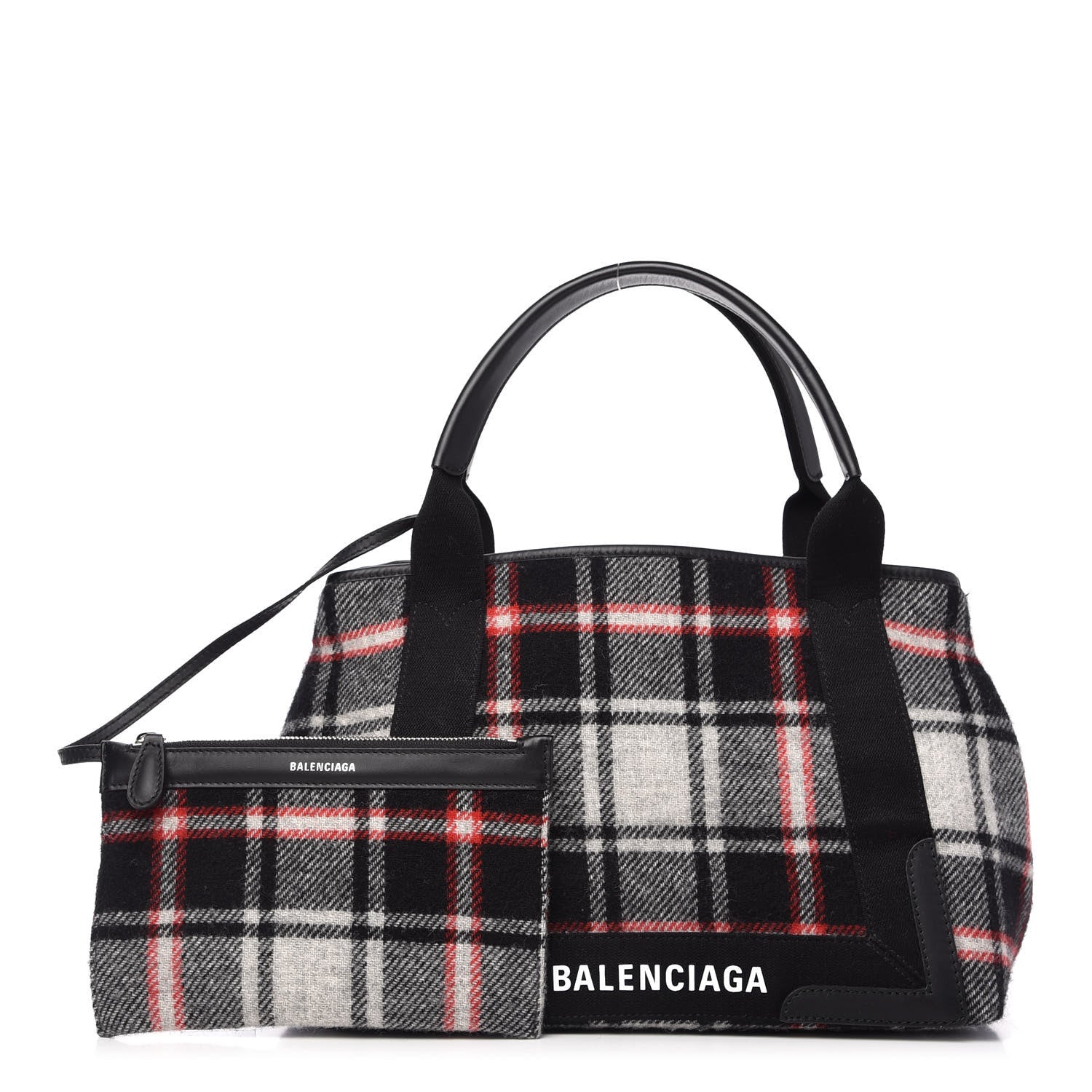 Balenciaga Wool Plaid S Navy Cabas Black Red 1 of 10