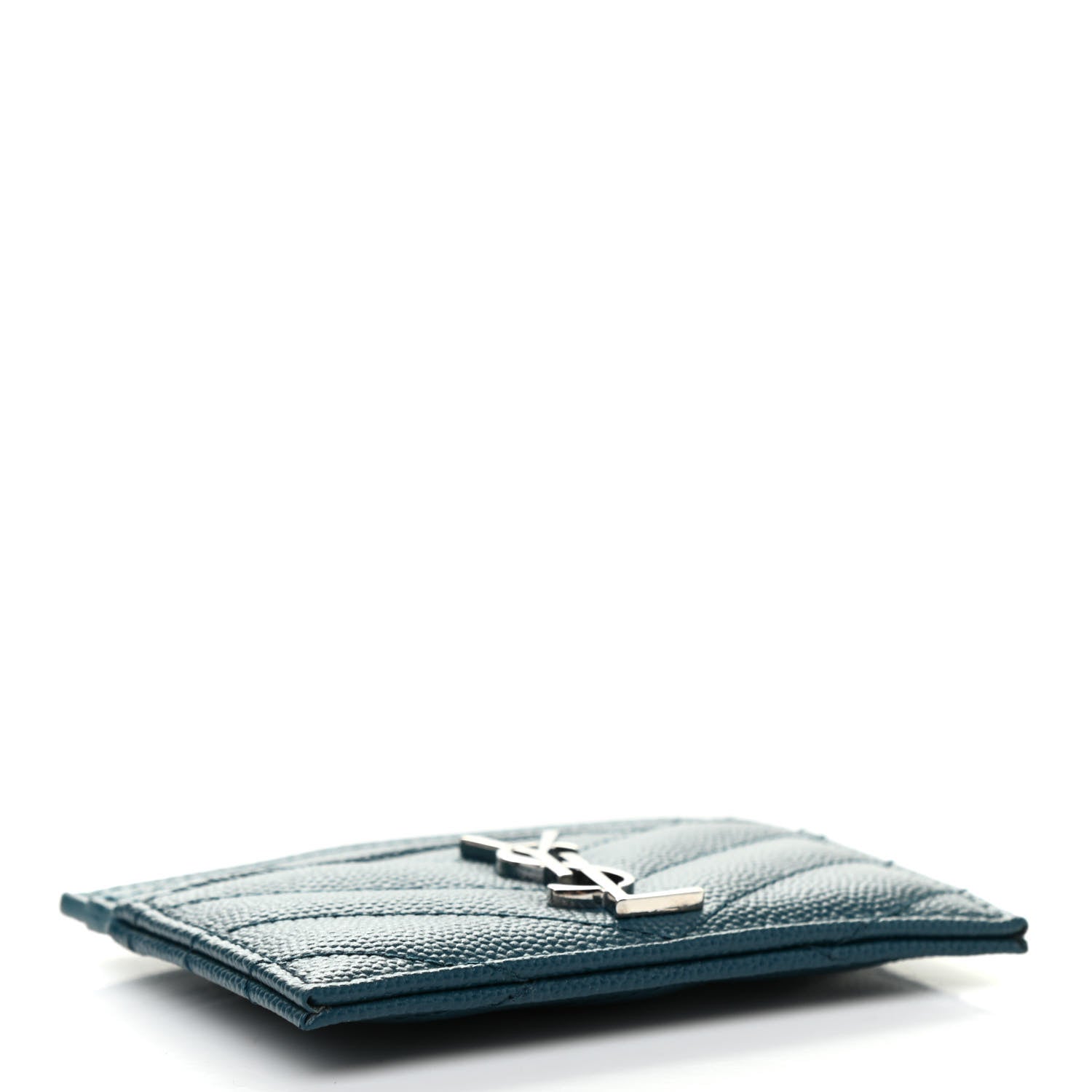 Saint Laurent Grain De Poudre Matelasse Chevron Monogram Credit Card Case Peacock Green 4 of 7