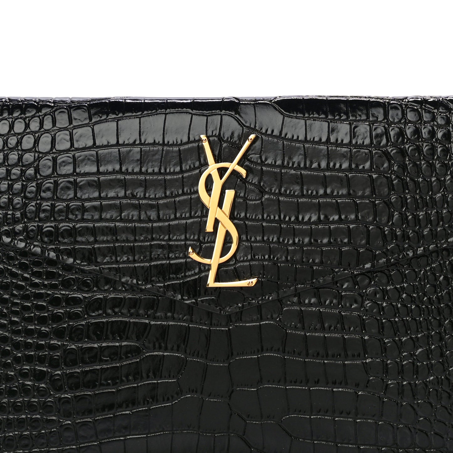 Calfskin Crocodile Embossed Uptown Monogram Clutch Black