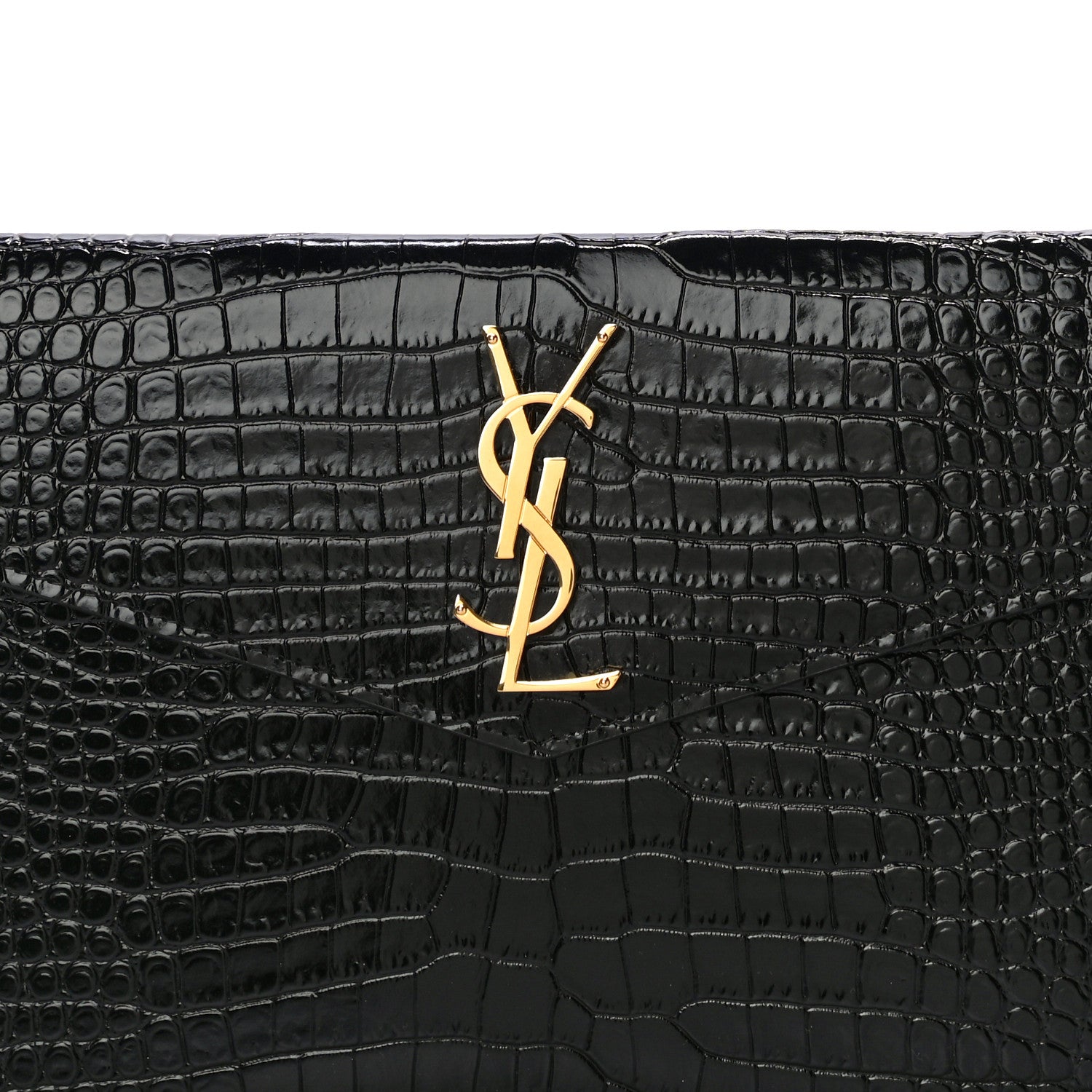 Saint Laurent Calfskin Crocodile Embossed Uptown Monogram Clutch Black 7 of 10