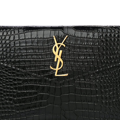 Saint Laurent Calfskin Crocodile Embossed Uptown Monogram Clutch Black 7 of 10