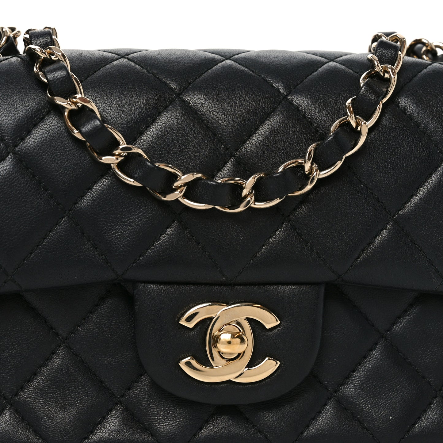 Lambskin Quilted Mini Rectangular Flap Black