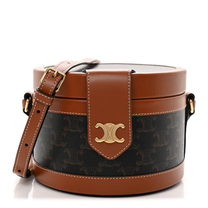 Celine Calfskin Triomphe Canvas Medium Tambour Bag Tan 1 of 10
