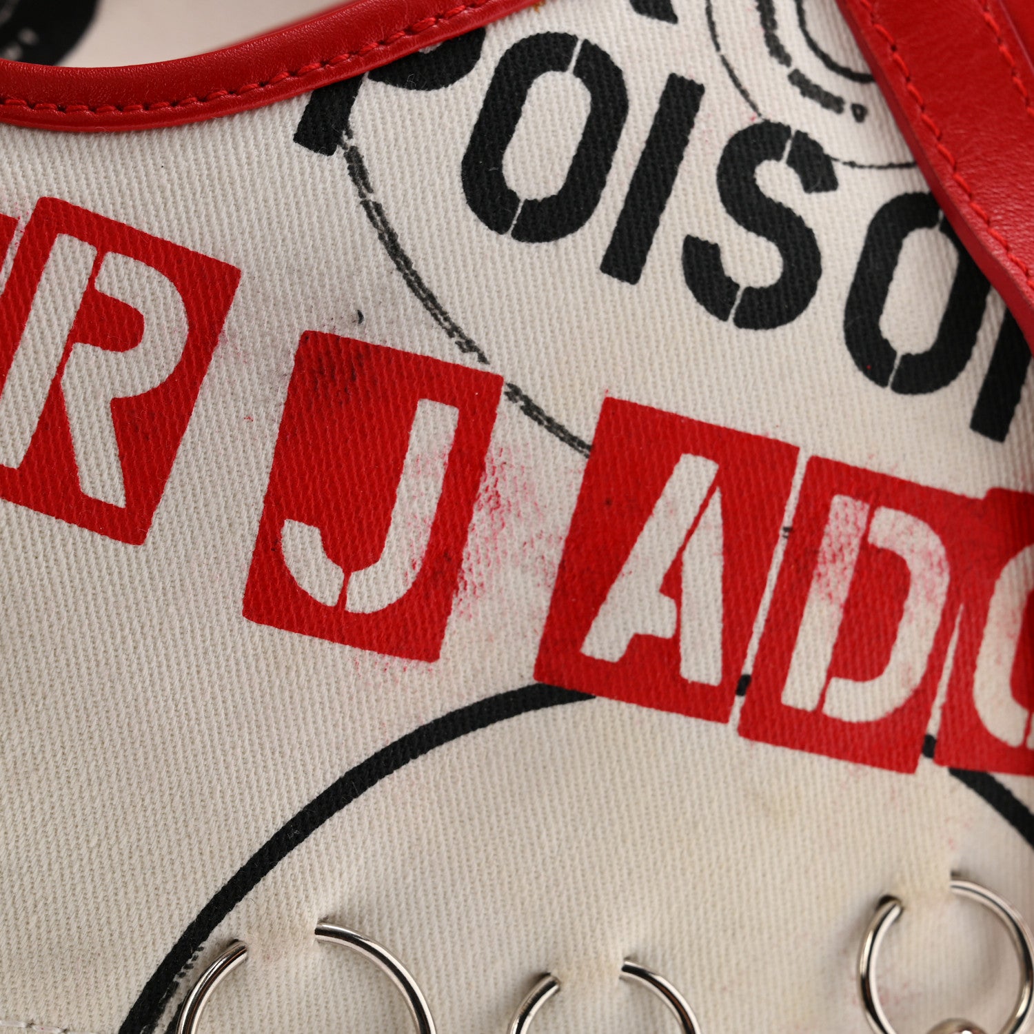 Christian Dior Canvas Hardcore Pierced Saddle Bag White Red Black 10 of 12