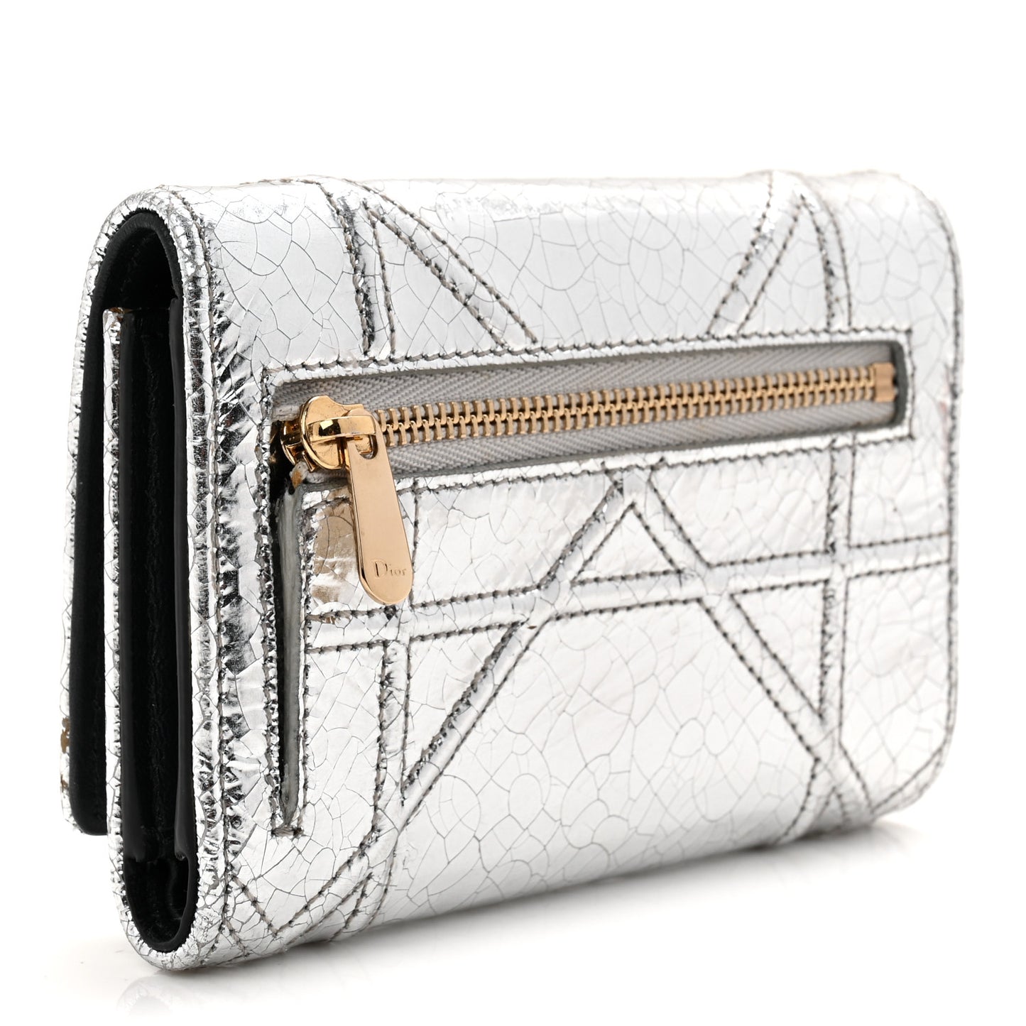 Metallic Patent Micro-Cannage Diorama Elancee Wallet Onyx Silver