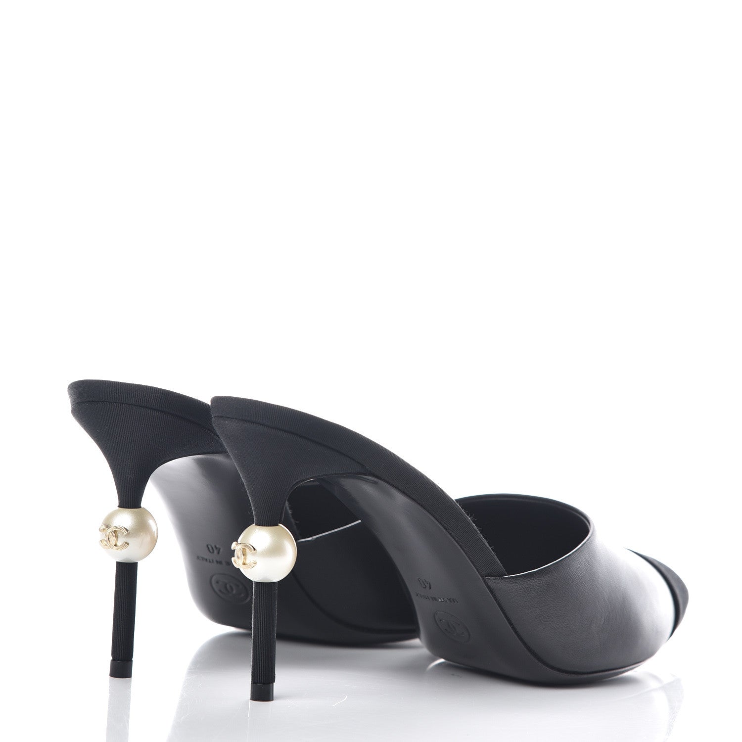 Chanel Goatskin Grosgrain Cap Toe Pearl Mule 40 Black 4 of 11