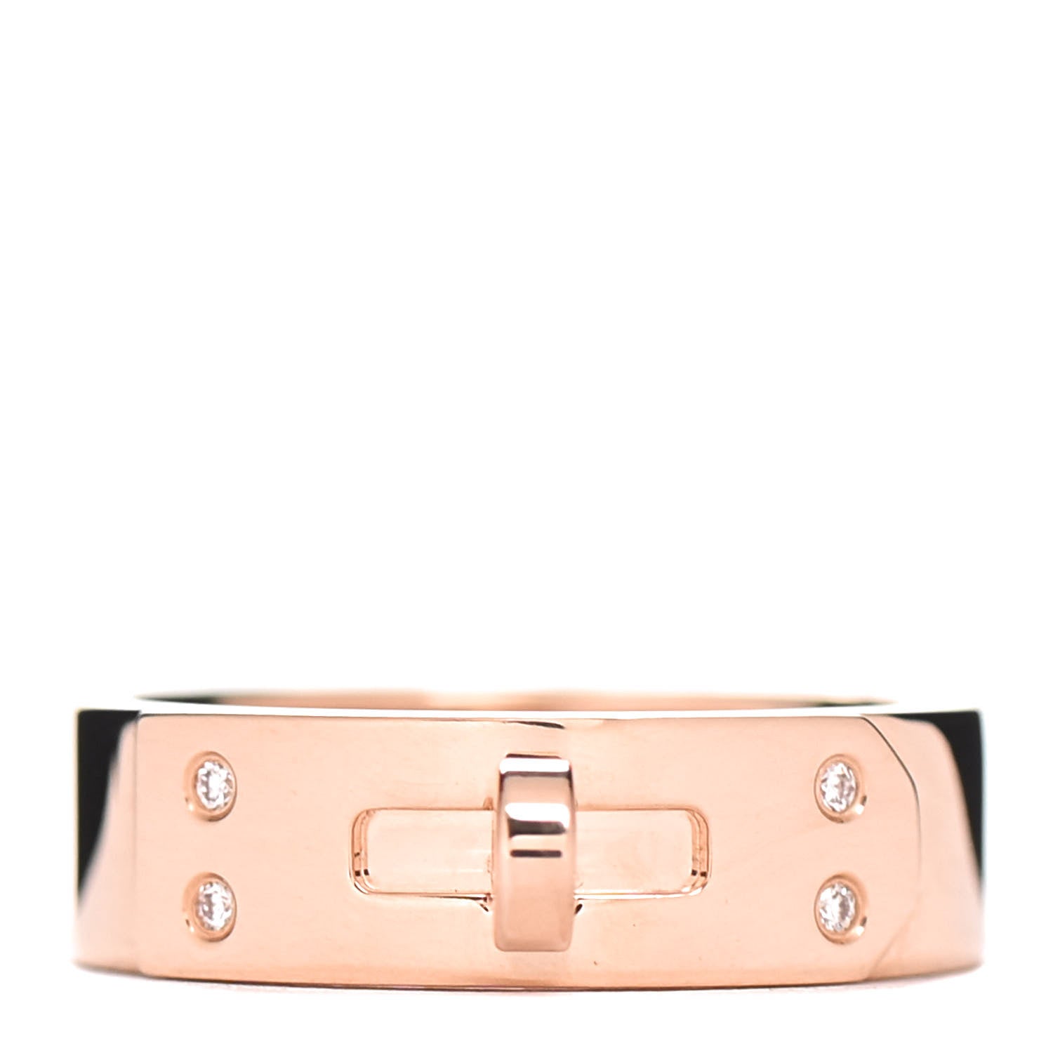 Hermes 18K Rose Gold Diamond PM Kelly Ring 46 3.75 1 of 5