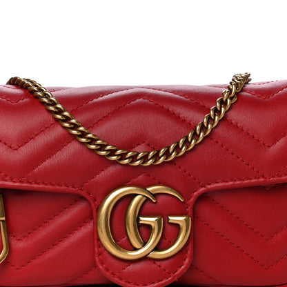Gucci Calfskin Matelasse Super Mini GG Marmont Shoulder Bag Hibiscus Red 8 of 14