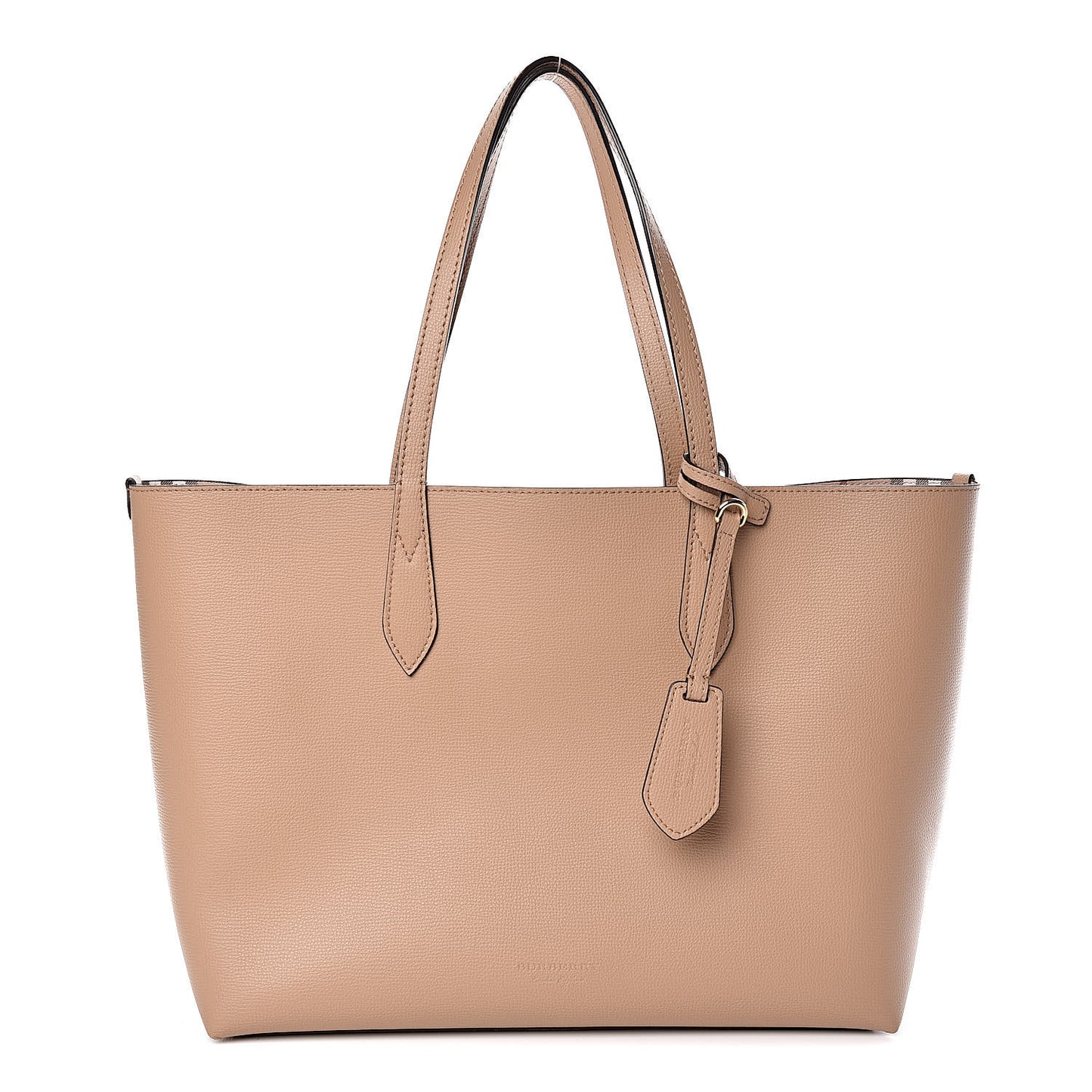 Grainy Calfskin Haymarket Check Medium Reversible Tote Camel