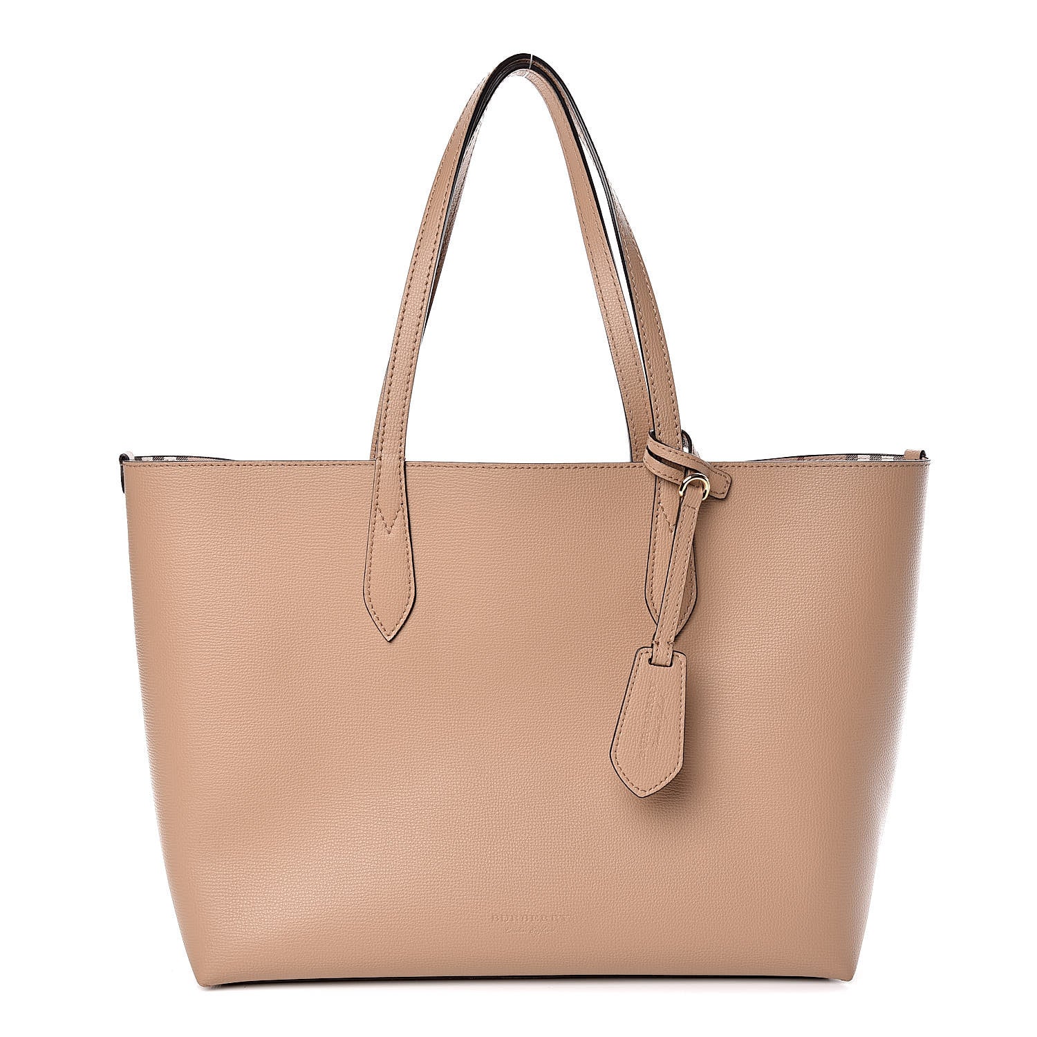 Burberry Grainy Calfskin Haymarket Check Medium Reversible Tote Camel 1 of 16