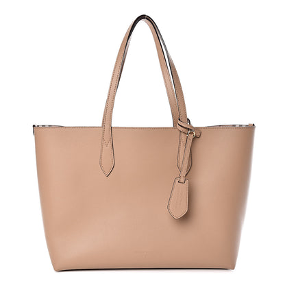 Burberry Grainy Calfskin Haymarket Check Medium Reversible Tote Camel 1 of 16