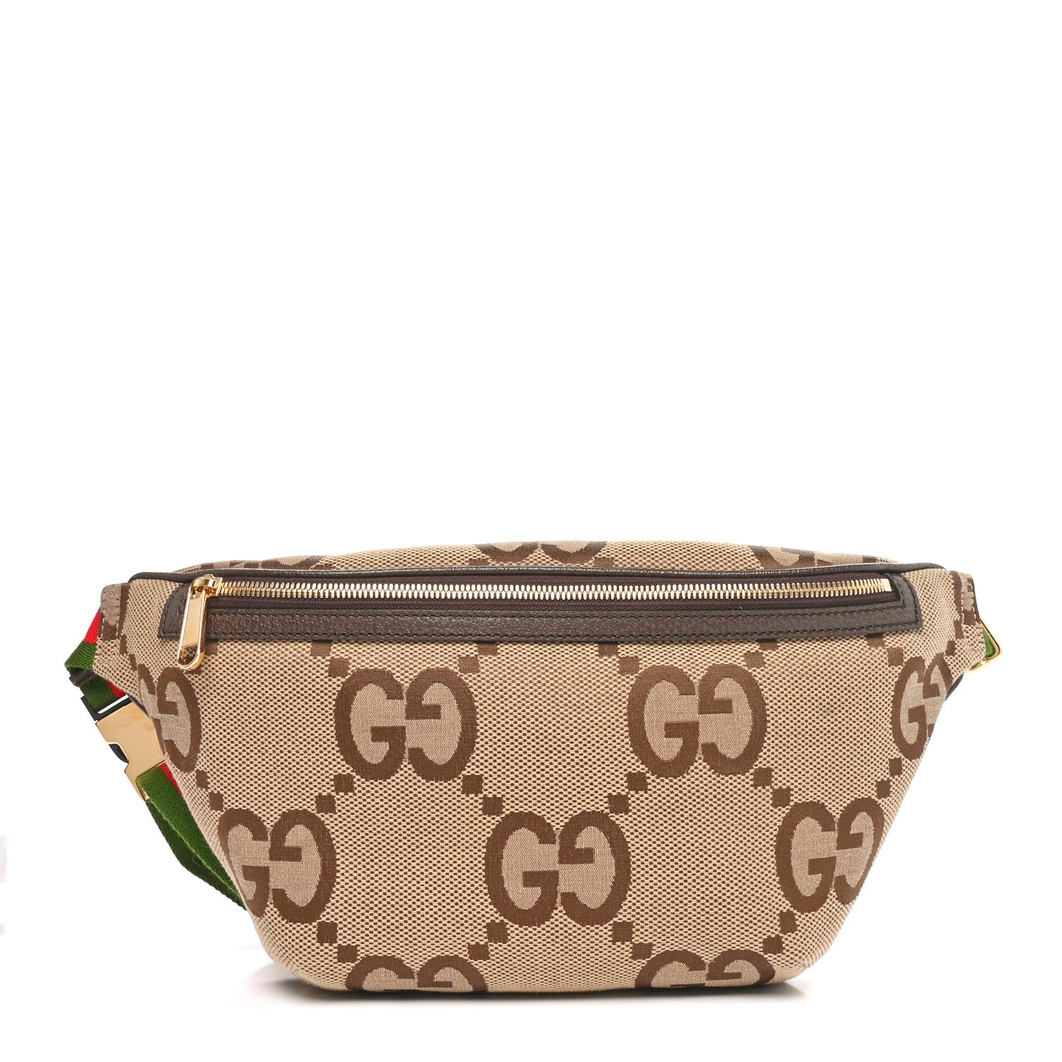 Gucci Monogram Jumbo GG Textured Dollar Calfskin Web Belt Bag Camel Ebony New Acero 1 of 10