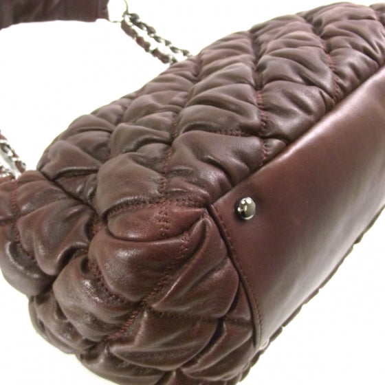 Leather Bubble Quilt Flap Bag Bordeaux