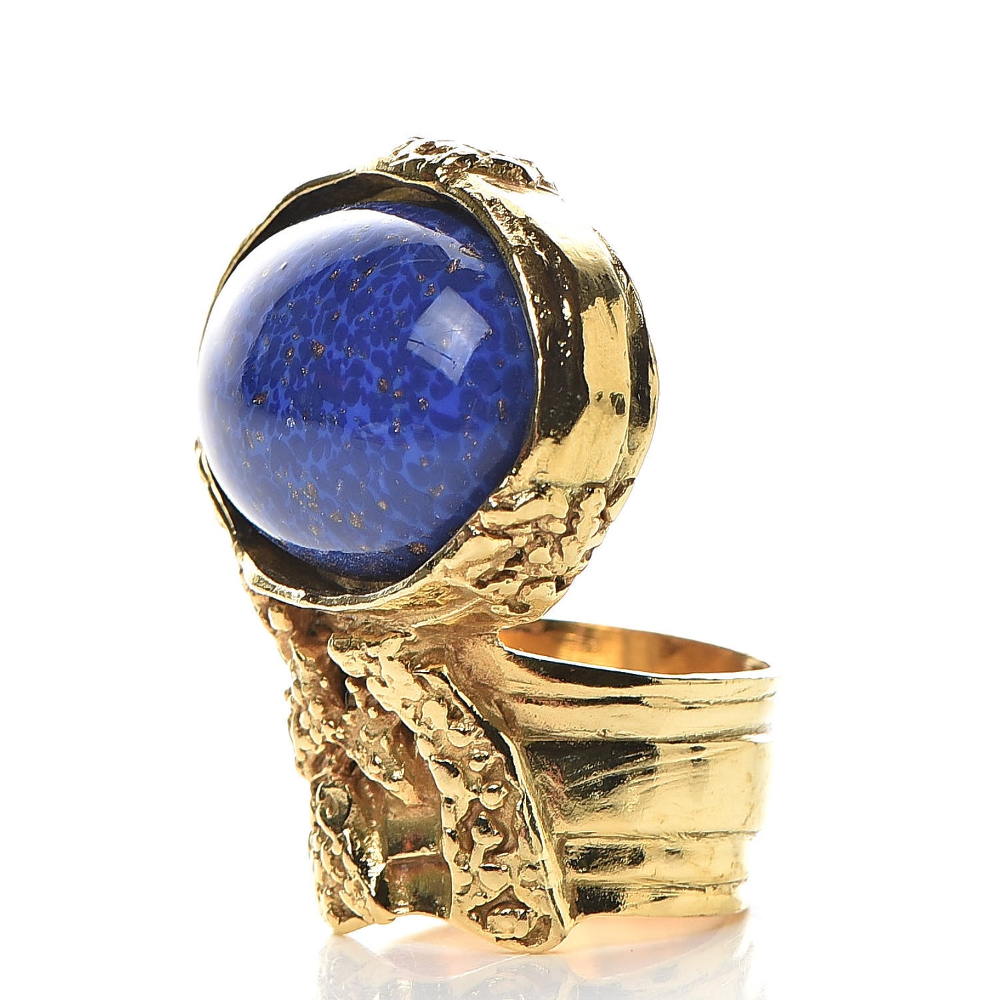 Glass Cabochon Arty Ovale Ring 7 Gold Lapis