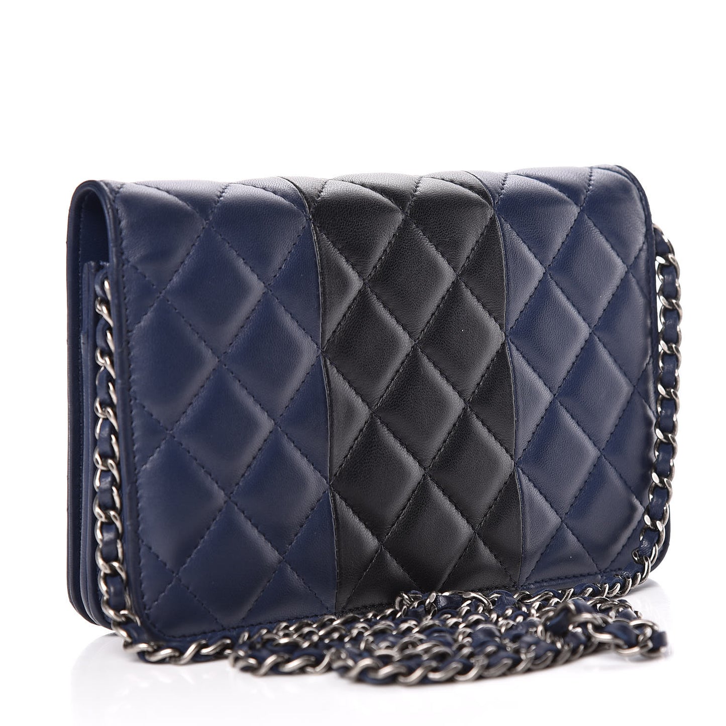 Lambskin Quilted Wallet On Chain WOC Navy Black