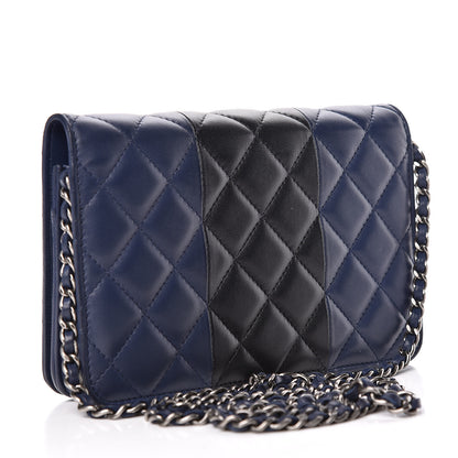 Chanel Lambskin Quilted Wallet On Chain WOC Navy Black 3 of 14