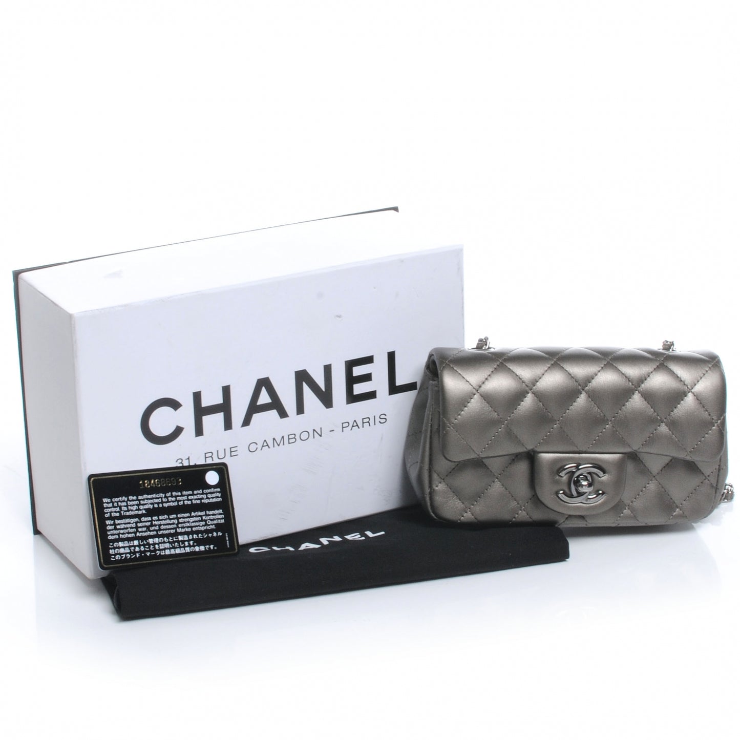 Lambskin Quilted Extra Mini Flap Dark Silver