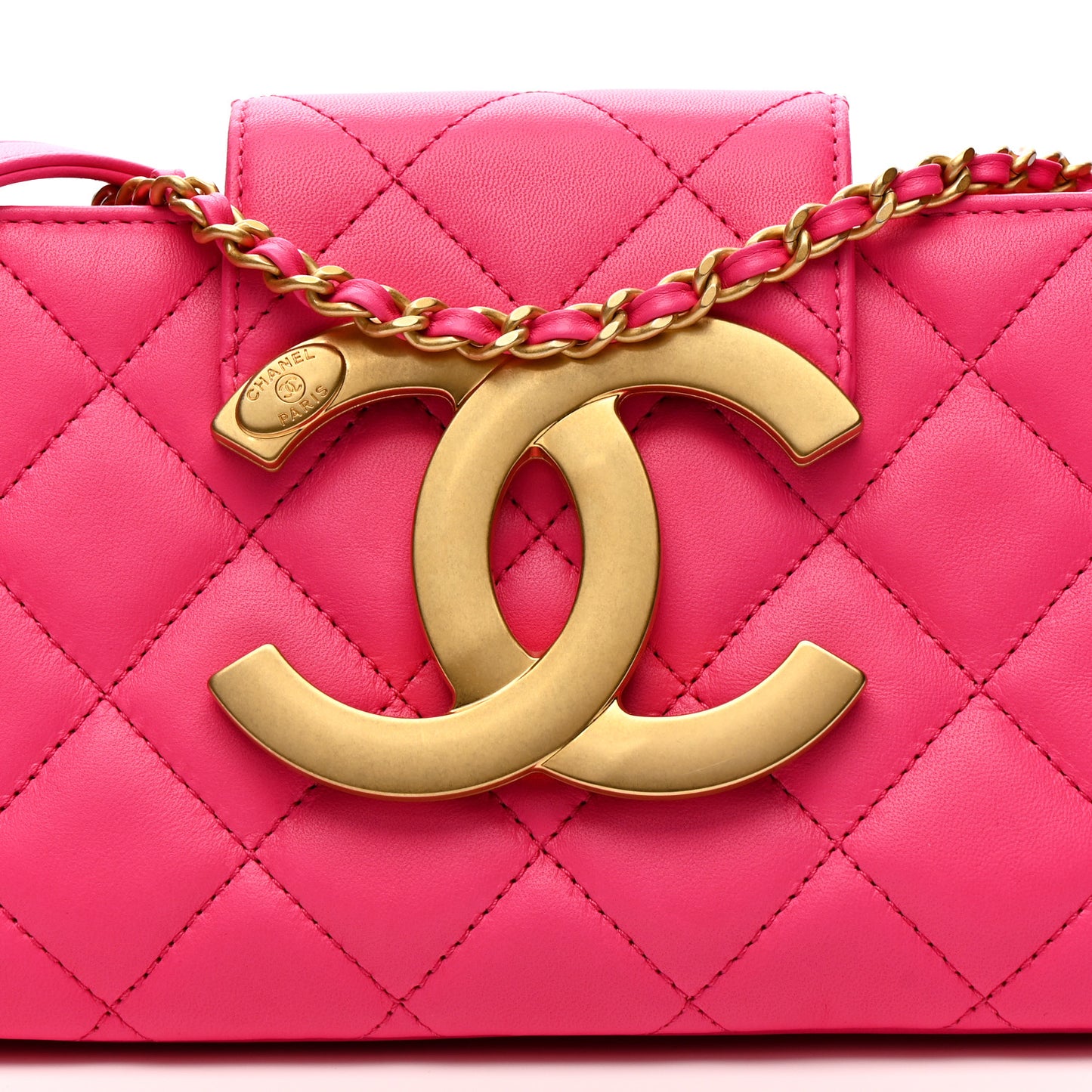 Lambskin Quilted Giant CC Baguette Bag Fuchsia