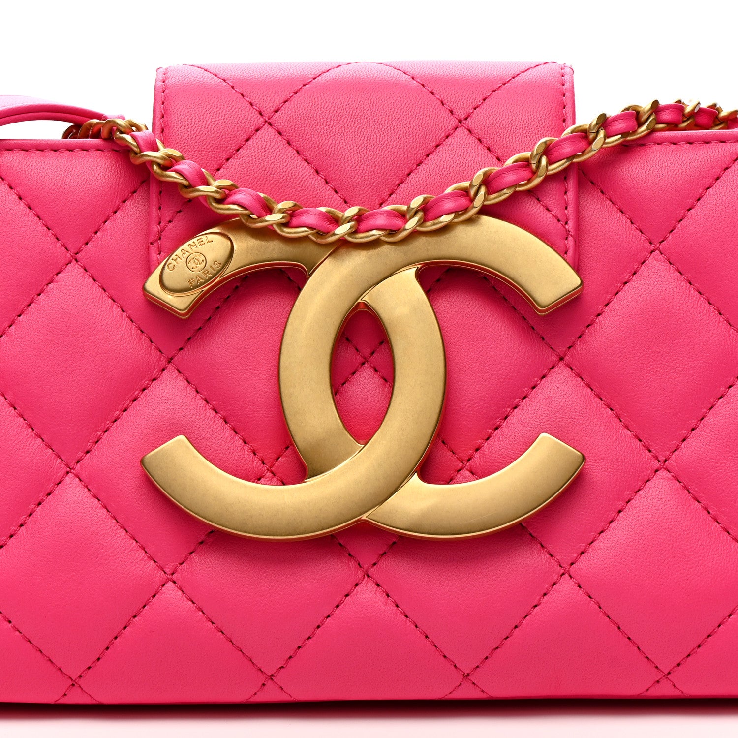 Chanel Lambskin Quilted Giant CC Baguette Bag Fuchsia 8 of 11