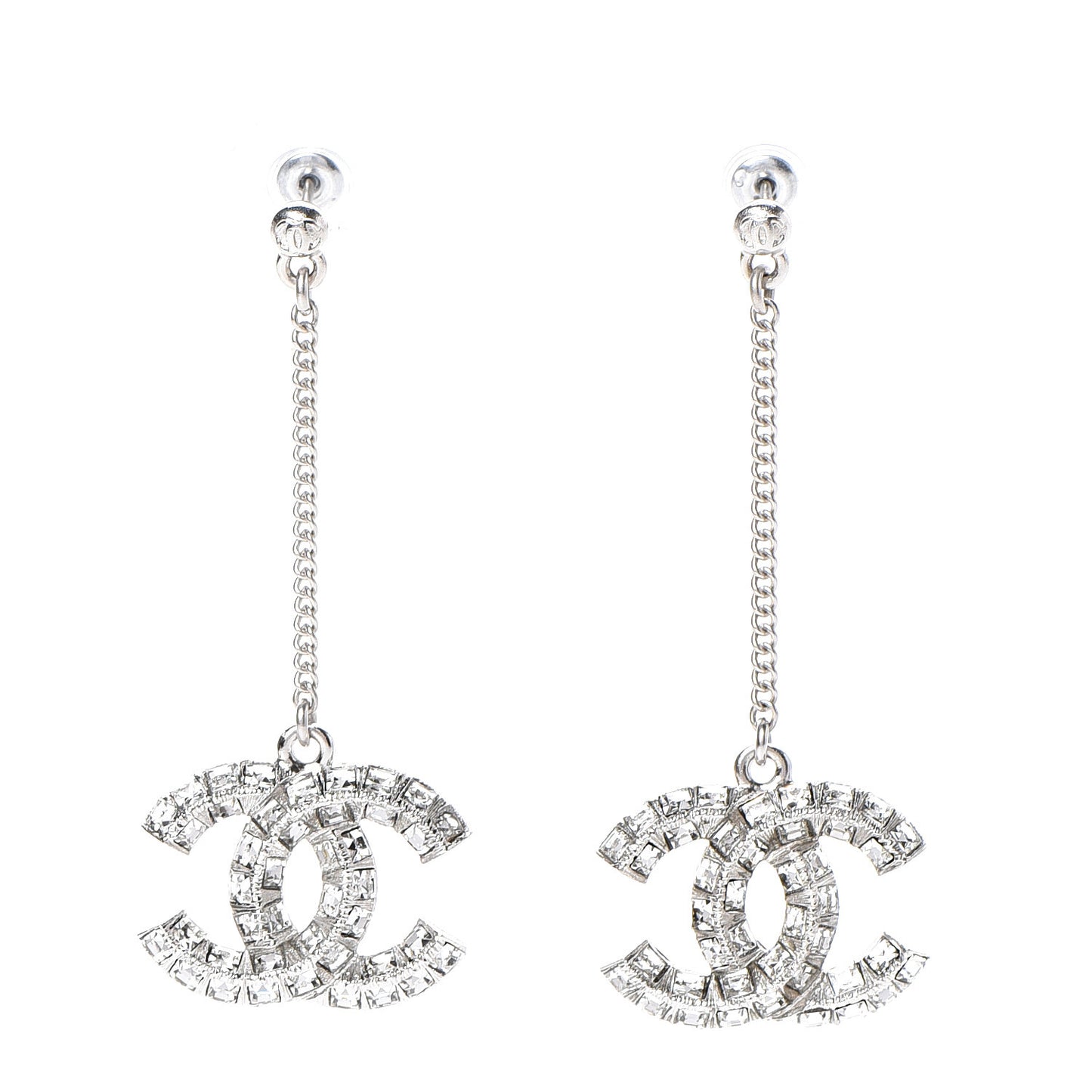 Baguette Crystal CC Drop Earrings Silver