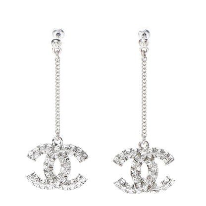 Chanel Baguette Crystal CC Drop Earrings Silver 1 of 5