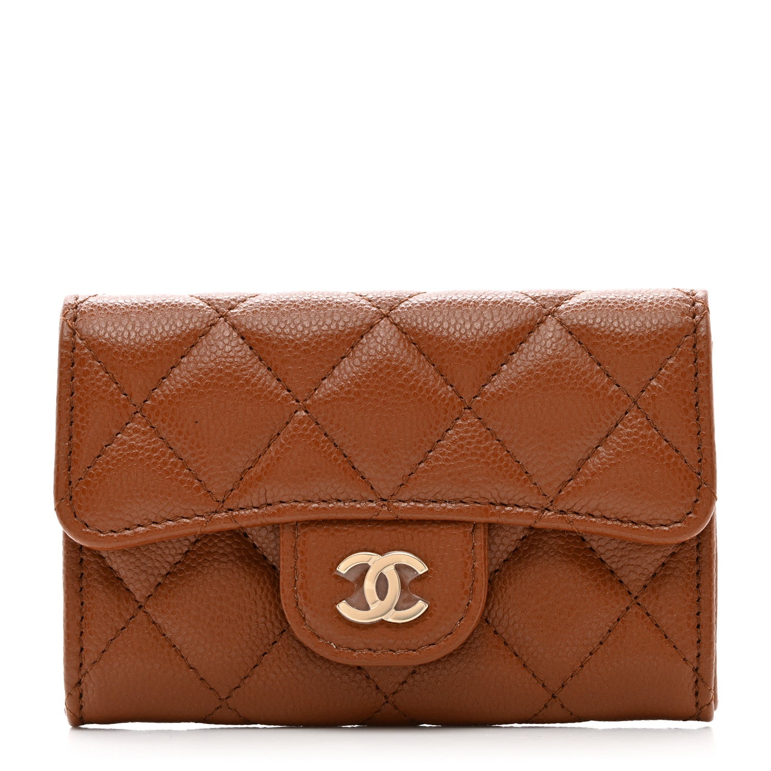 Chanel Caviar Quilted Flap Card Holder Wallet Light Brown 1 of 8